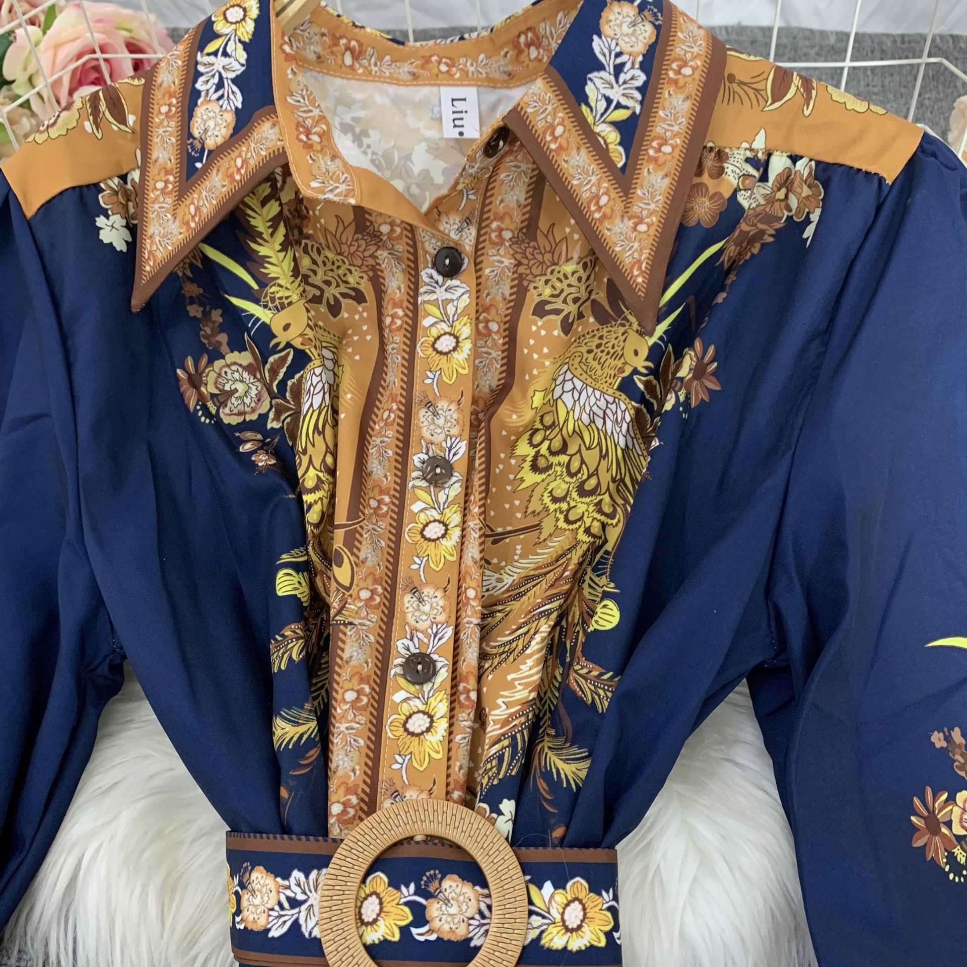 Women's High Waist Round Neck Shirt Dress - ChoreGirl