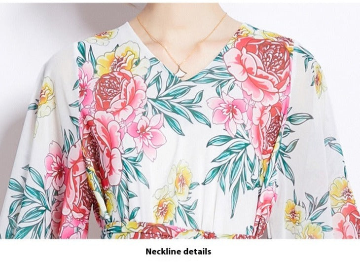 Women's Gentle Flower Print Elegant Dress - ChoreGirl