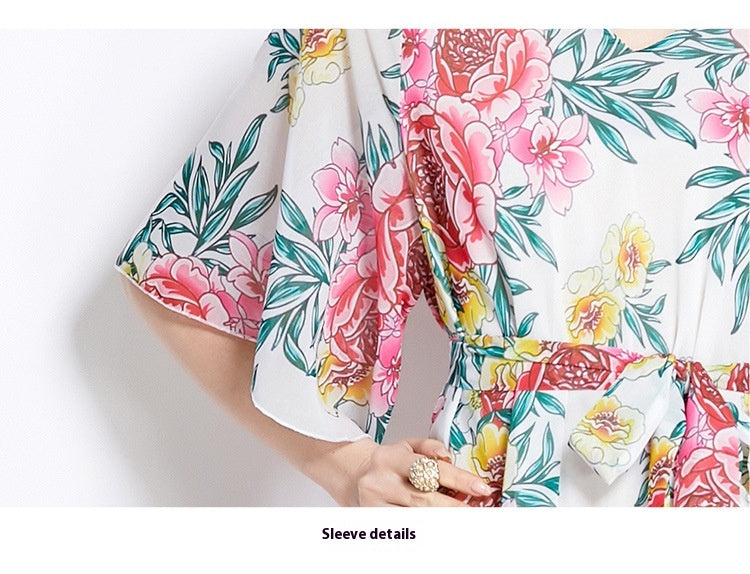 Women's Gentle Flower Print Elegant Dress - ChoreGirl