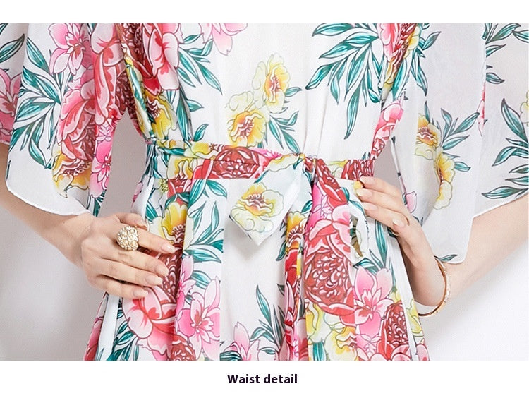 Women's Gentle Flower Print Elegant Dress - ChoreGirl