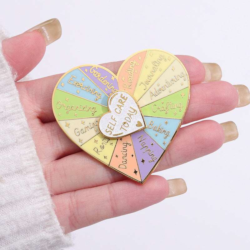 Double Layer Loving Heart Shape Rotating Badge Pin - ChoreGirl