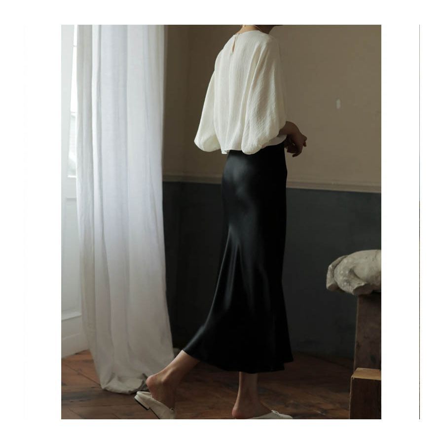 Women's Elegant Triacetate Satin Casual Elastic Waist Skirt - ChoreGirl