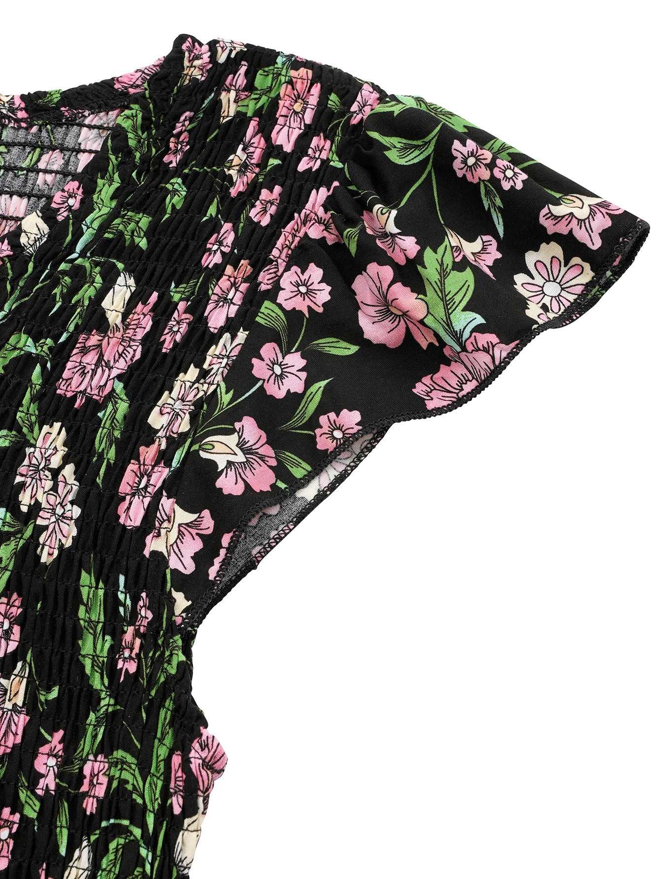 Women's Casual Bohemian Flower Print V-neck Ruffle Sleeveless Dress - ChoreGirl