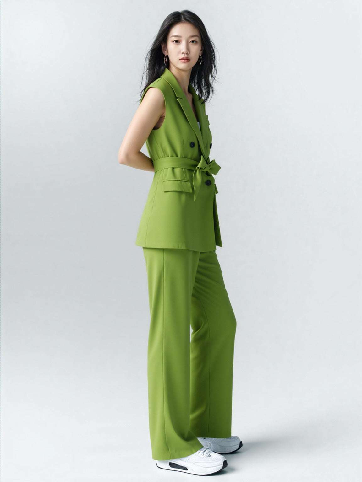 Women's Elegant Suit Vest with Belt and High-waisted Pants Outfit Set - ChoreGirl