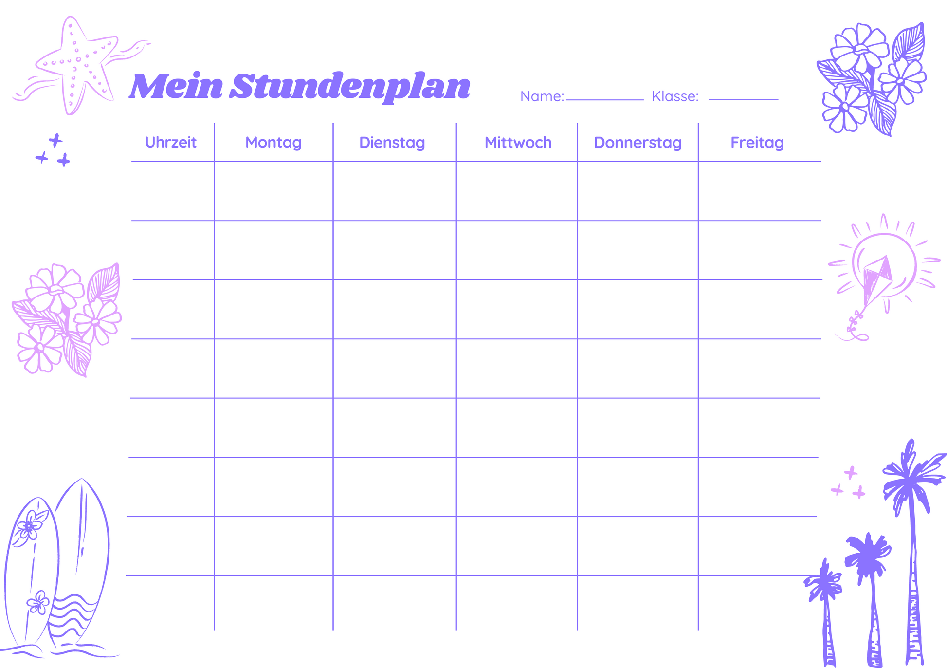 Custom Timetable with Colorful Designs - Available in German and English | PERSONALIZED - ChoreGirl