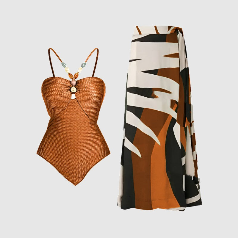 Women's Elegant One-piece Swimsuit and Cover Scarf - ChoreGirl