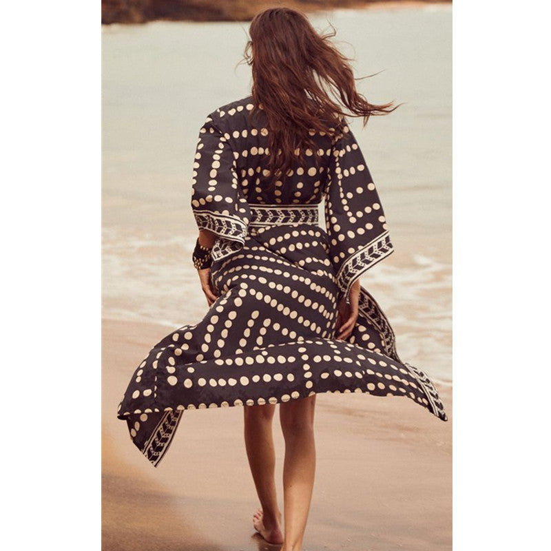 Women's Long Sleeve Loose Bikini Cover Up Beach Robe - ChoreGirl