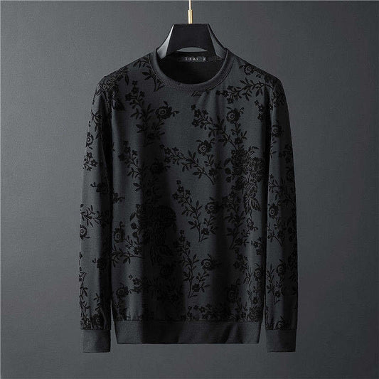 Men's Elegant Jacquard Round Neck Long-sleeved Sweatshirt and Trousers Two-piece Outfit Set - ChoreGirl
