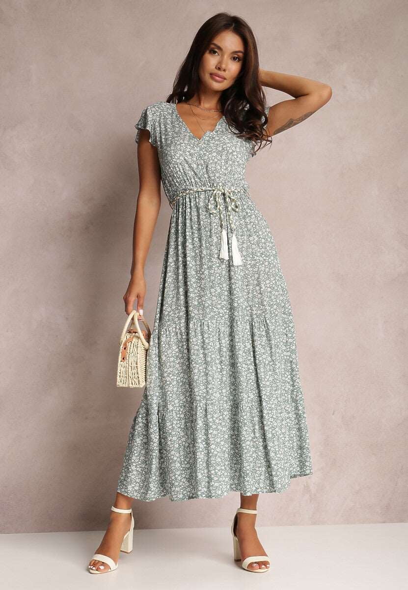 Women's Floral Tied Dress with Rope Style Belt - ChoreGirl