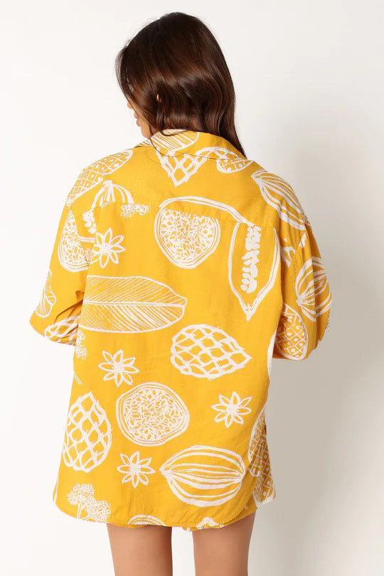 Women's Casual Fruit Printed Short Sleeved Shirt and Shorts Outfit Set - ChoreGirl