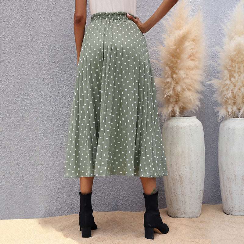 Women's Green Irregular Polka Dot Skirt - ChoreGirl