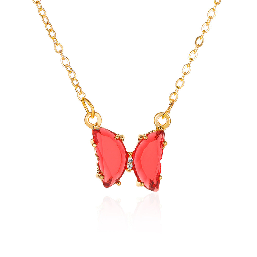 Women's Glass Crystal Butterfly Necklace - ChoreGirl