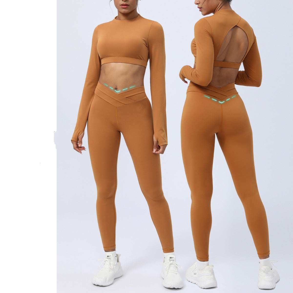 Women's Nude Feel Cross Strap Two-piece Workout Outfit Set - ChoreGirl