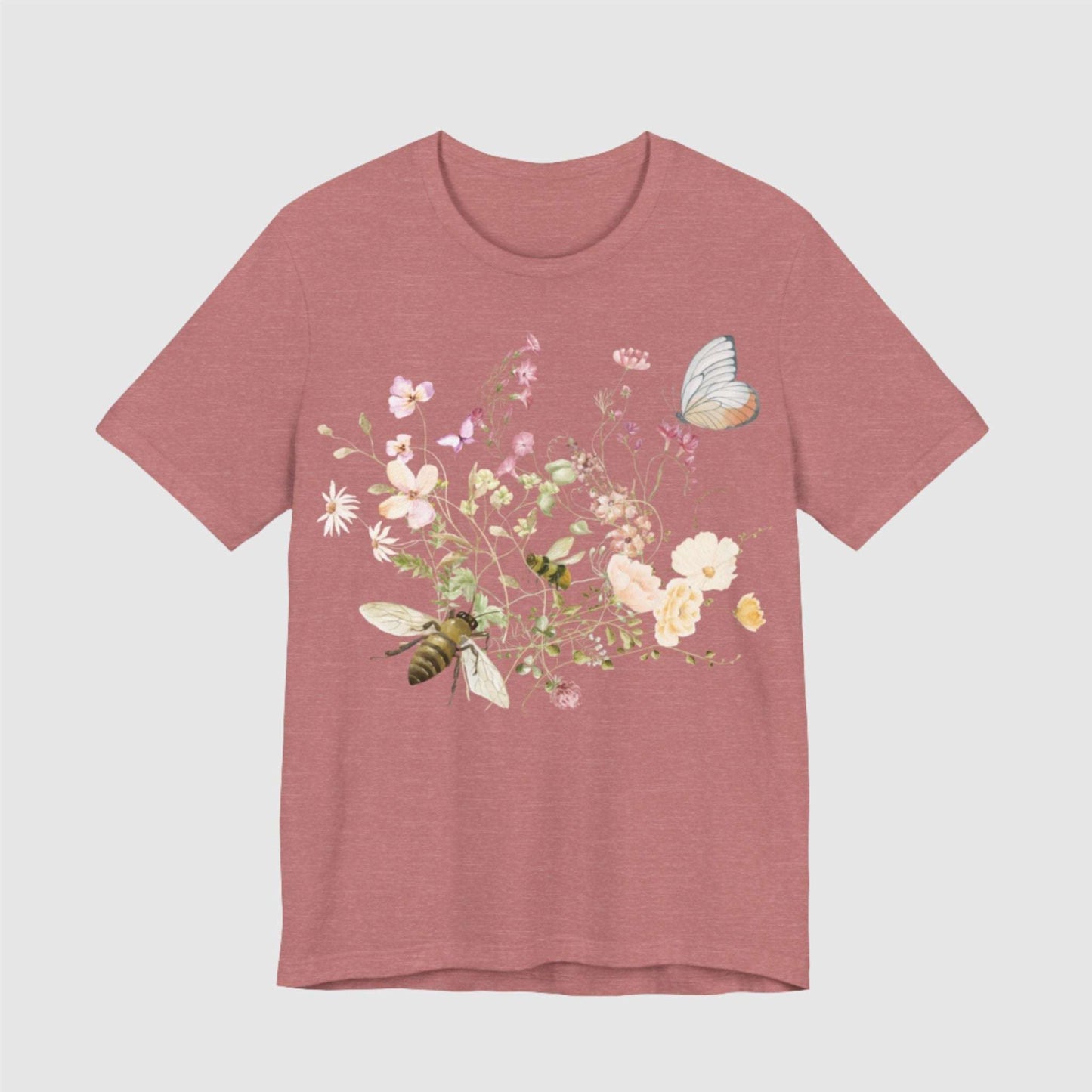 Unisex Vintage Wild Flower and Bee Jersey Short Sleeve Tee - ChoreGirl