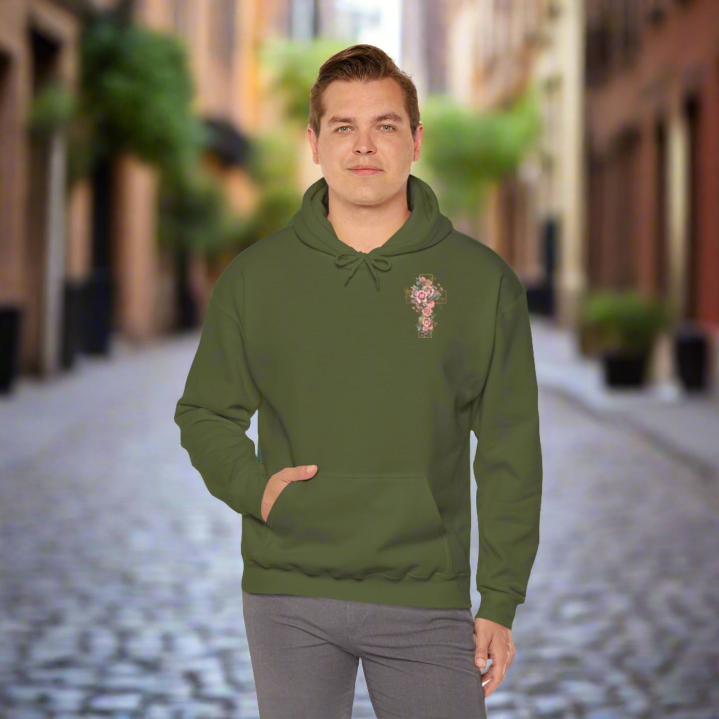 Custom Unisex Blooming Flower Cross Heavy Blend Hoodie | PERSONALIZED - ChoreGirl
