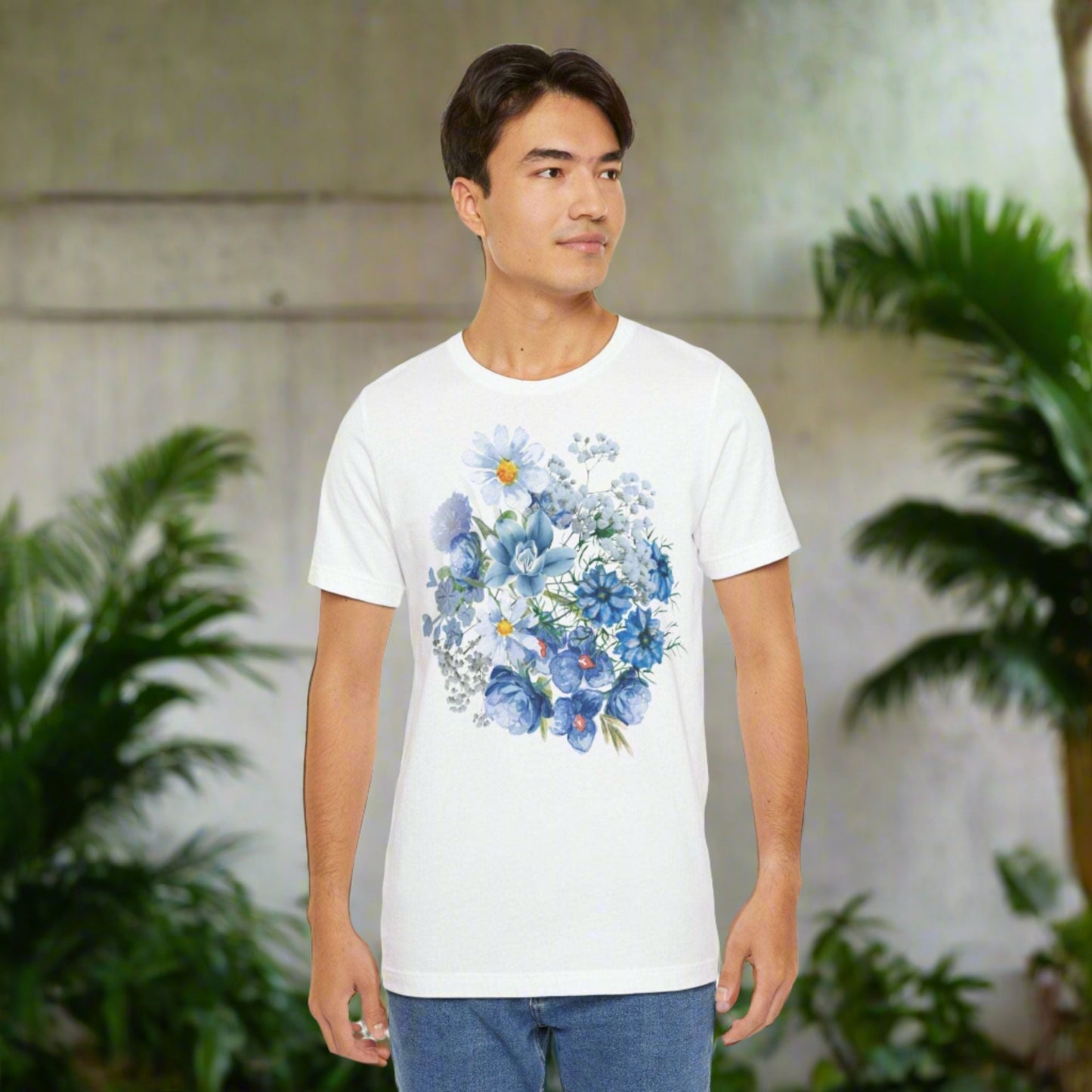 Custom Unisex Vintage Gardening Style Blue Flower Jersey Short Sleeve Tee | PERSONALIZED - ChoreGirl