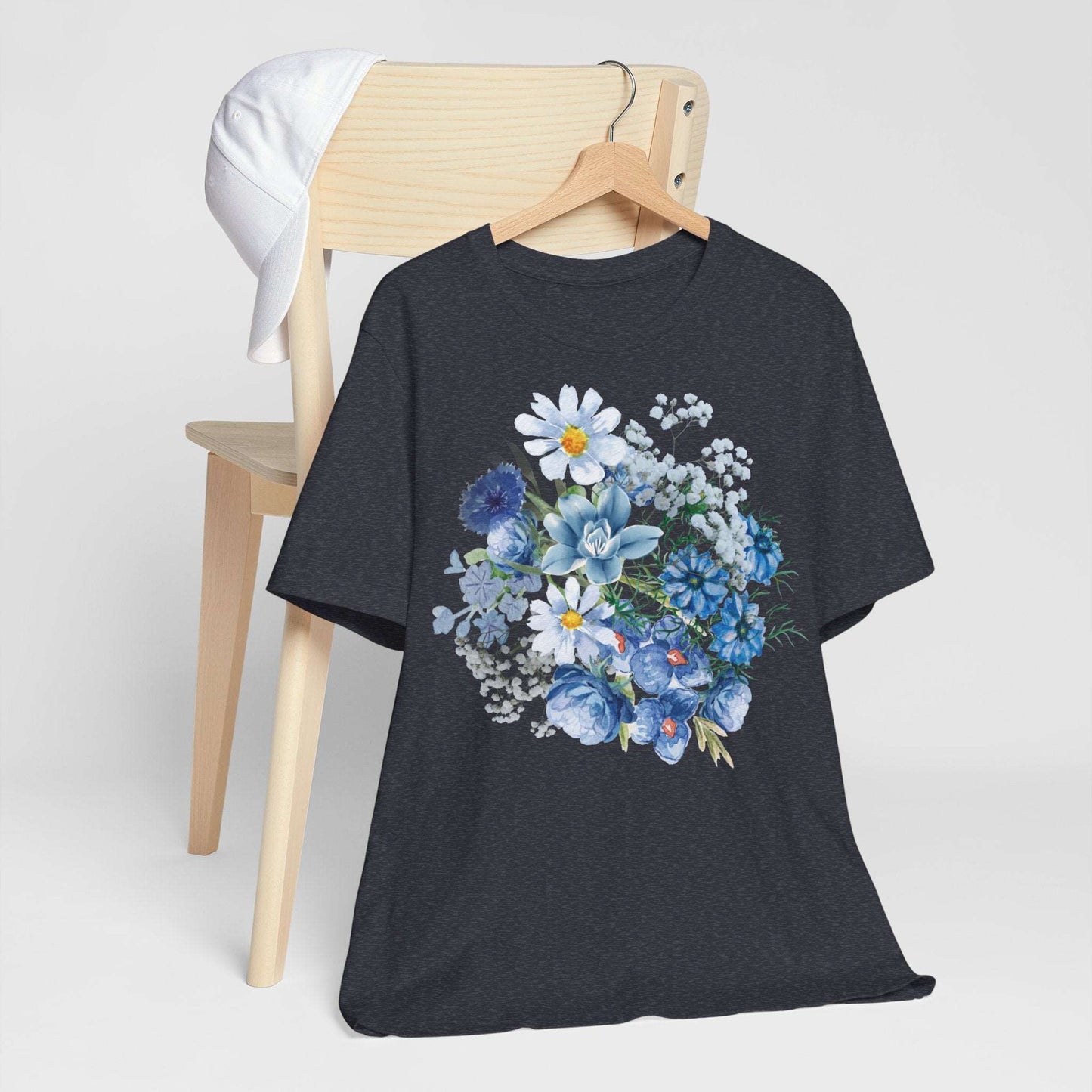 Custom Unisex Vintage Gardening Style Blue Flower Jersey Short Sleeve Tee | PERSONALIZED - ChoreGirl
