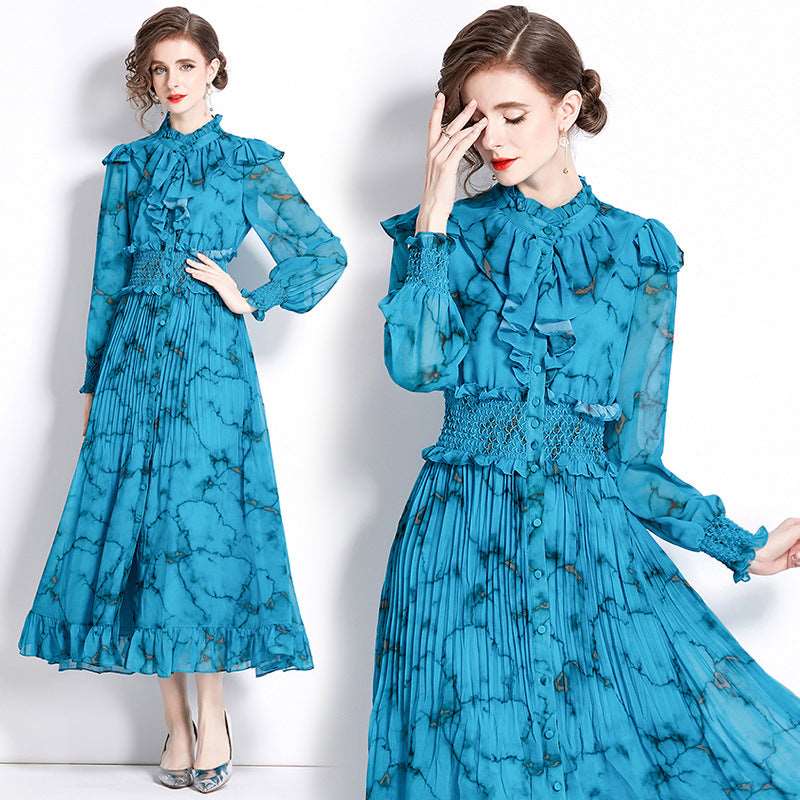 Women's Elegant Elastic Waist-tightening Pleated Dress - ChoreGirl