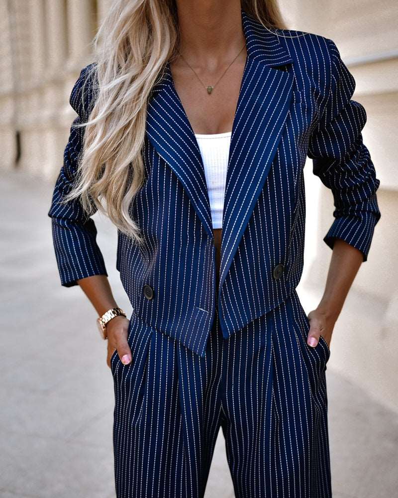 Women's Fashion Straight Pants and Jacket Outfit Set - ChoreGirl