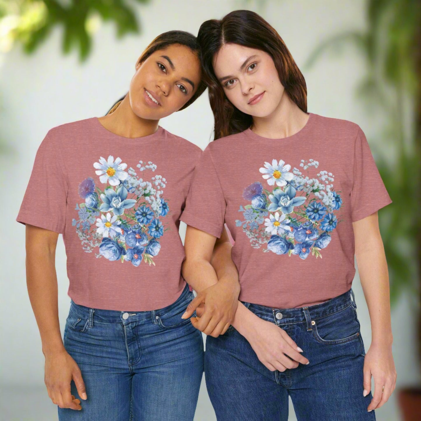Custom Unisex Vintage Gardening Style Blue Flower Jersey Short Sleeve Tee | PERSONALIZED - ChoreGirl