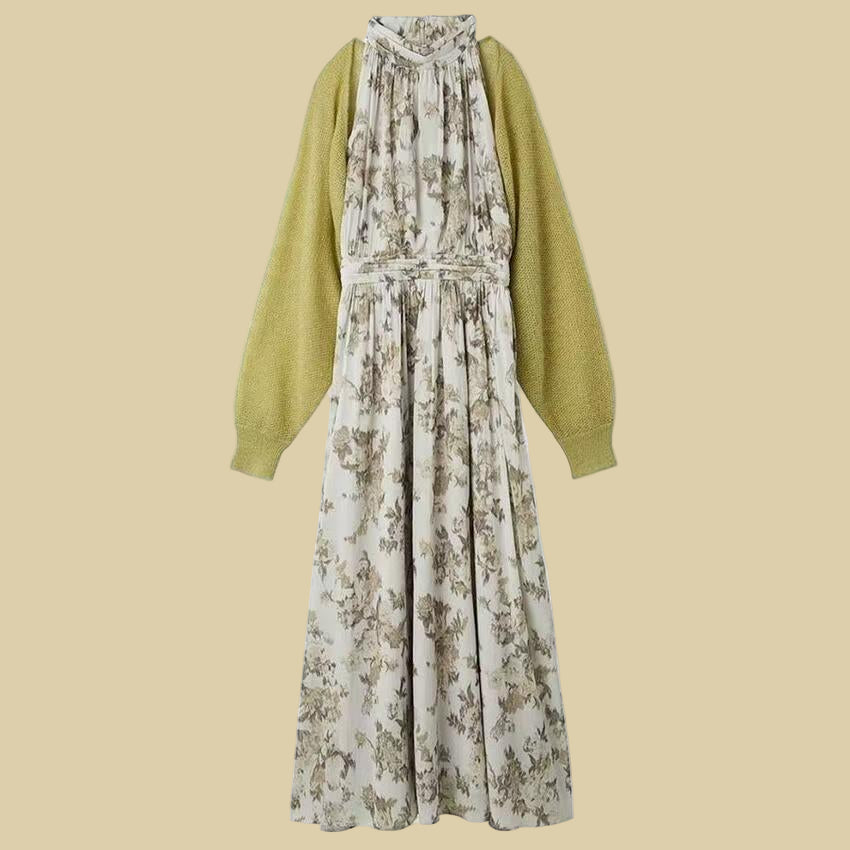 Women's Vintage Romantic Sleeveless Maxi Halter Dress with Bolero Cardigan - ChoreGirl