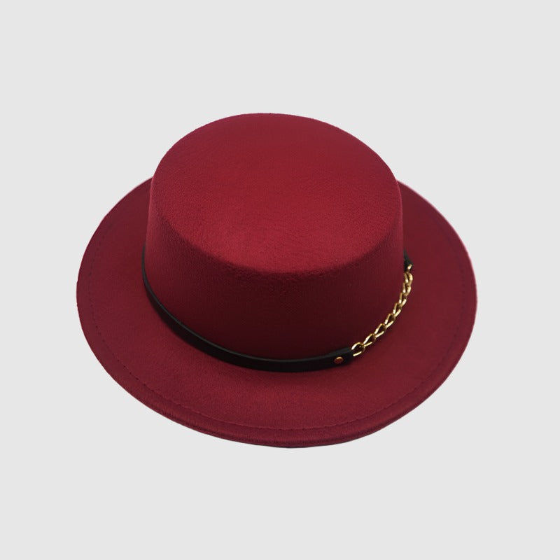 Unisex Solid Color Retro British Style Flat Top Hat - ChoreGirl