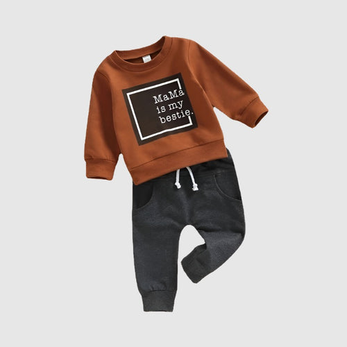 Baby Boy Round Neck Long-sleeved Sweatshirt and Pants Two-piece Outfit Set