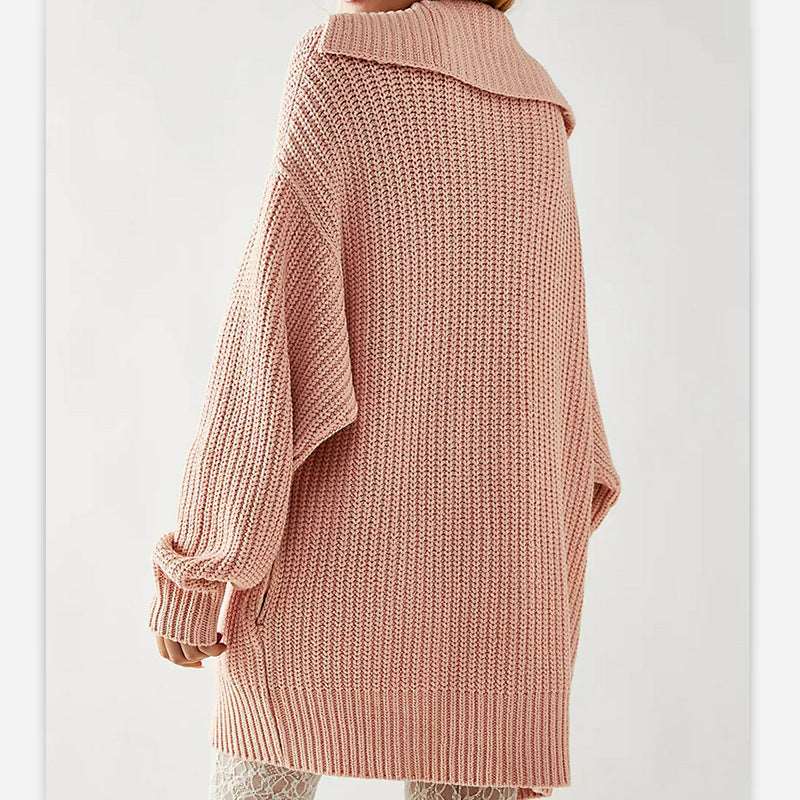 Women's Mid-length Lapel Collar Knitted Button-up Cardigan Jacket - ChoreGirl