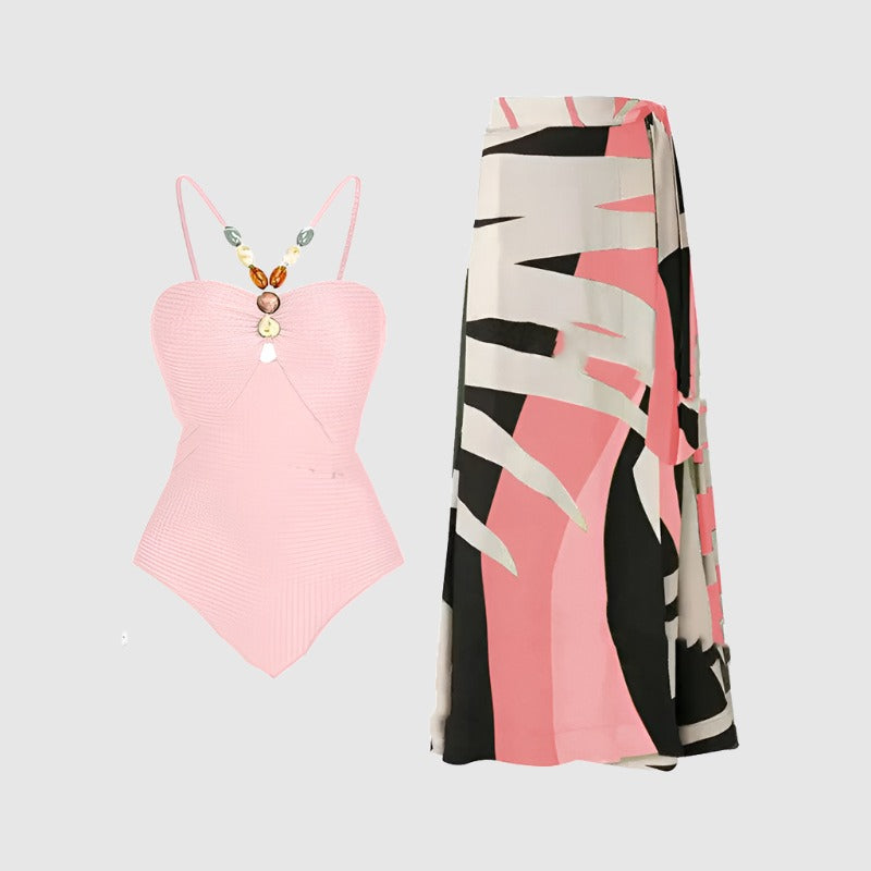Women's Elegant One-piece Swimsuit and Cover Scarf - ChoreGirl