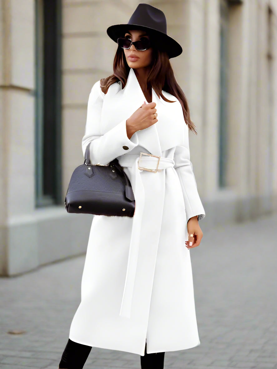 Women's Casual Long Sleeve Button-up V-neck Woolen Coat - ChoreGirl