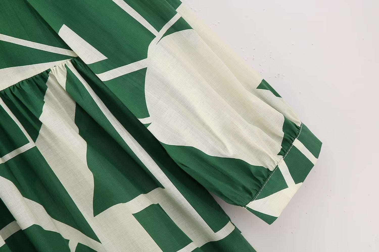 Women's Long Sleeved Green Printed Shirt Dress - ChoreGirl