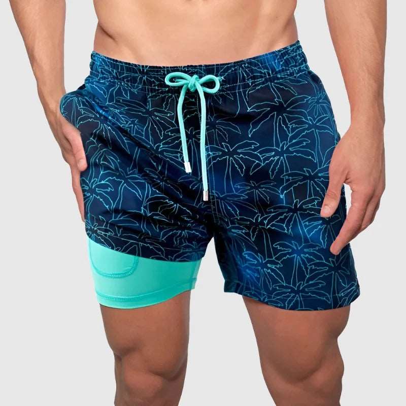 Men's Printed Double Layer Beach Shorts - ChoreGirl
