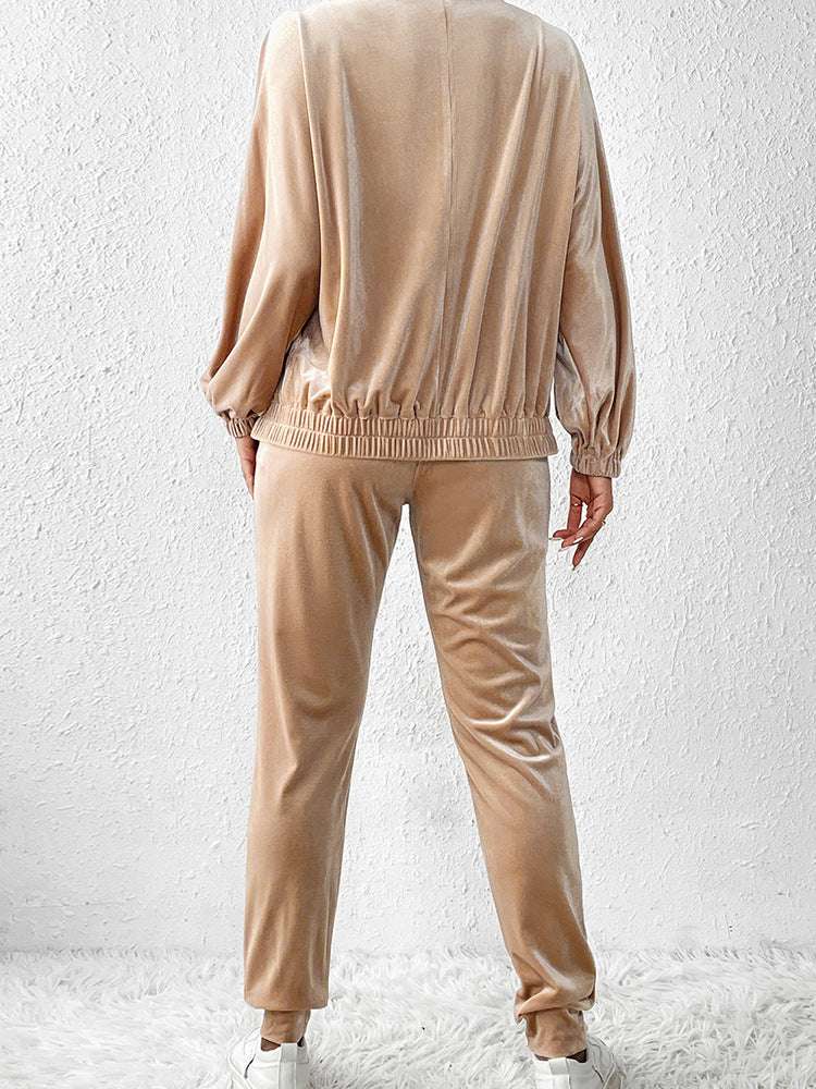 Women's Casual Solid Color Velvet Two-piece Outfit Set - ChoreGirl