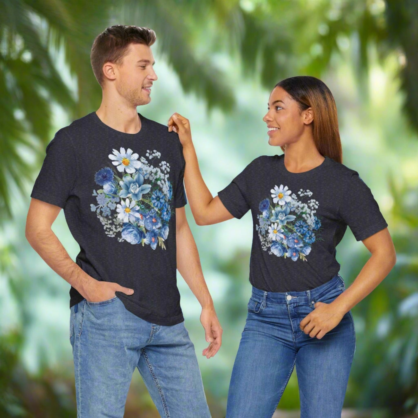 Custom Unisex Vintage Gardening Style Blue Flower Jersey Short Sleeve Tee | PERSONALIZED - ChoreGirl