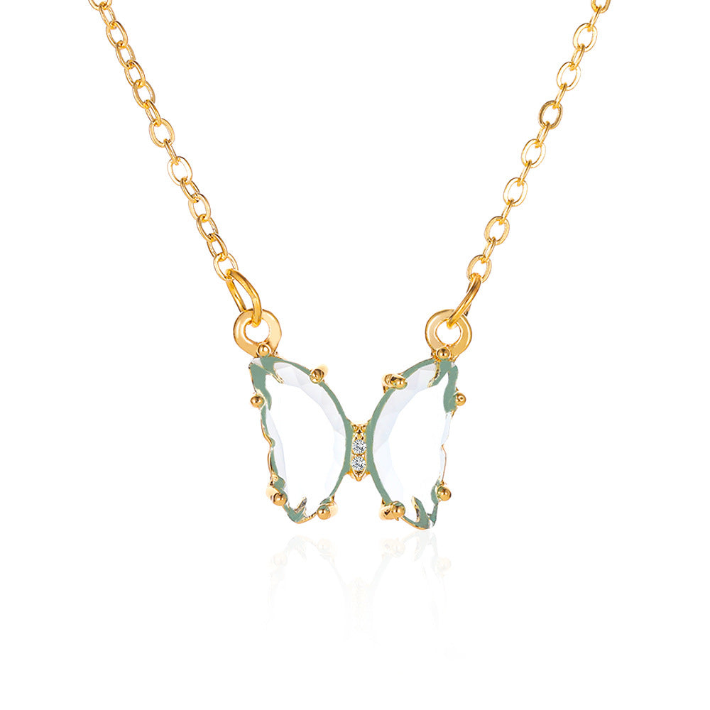 Women's Glass Crystal Butterfly Necklace - ChoreGirl