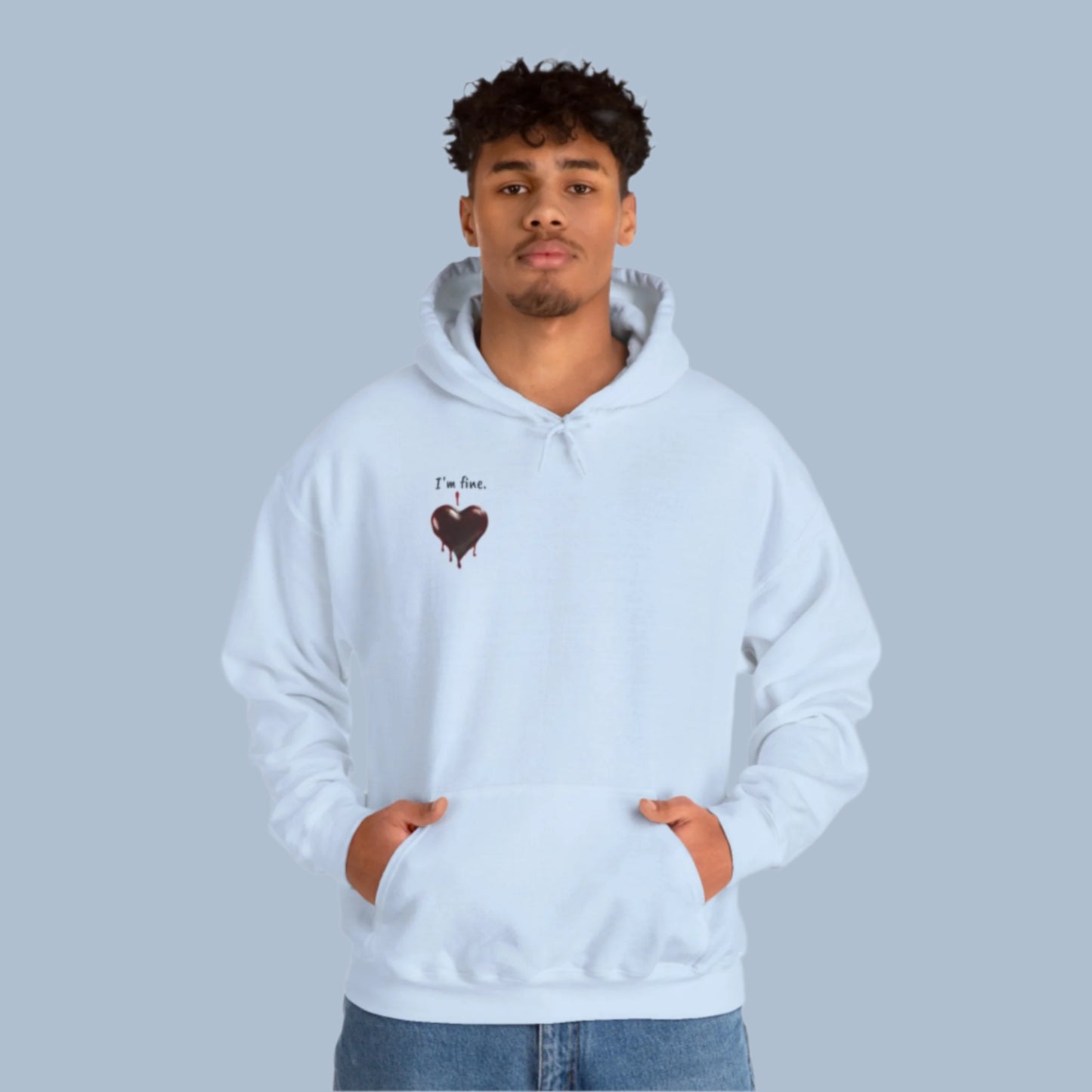 Custom Unisex Anti Valentine's Day I'm fine. Heavy Blend Hooded Sweatshirt | PERSONALIZED - ChoreGirl