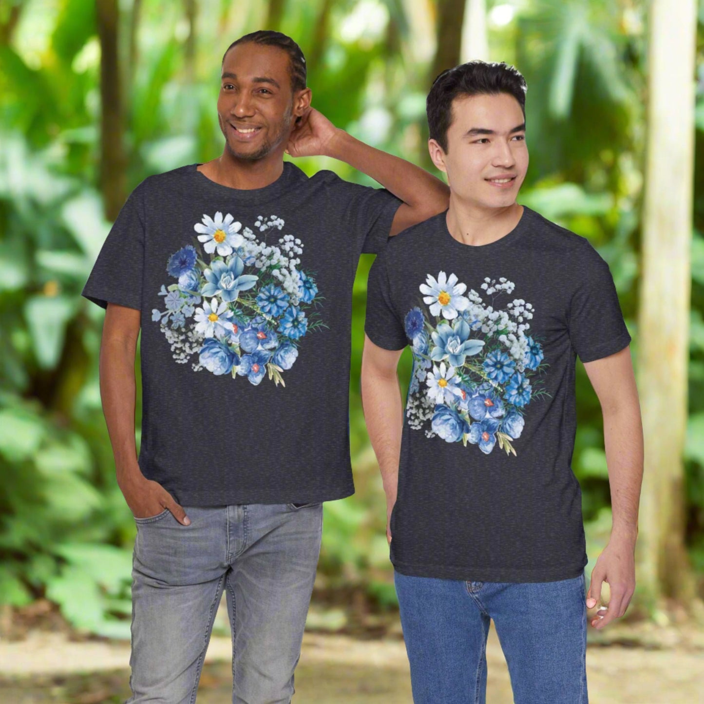 Custom Unisex Vintage Gardening Style Blue Flower Jersey Short Sleeve Tee | PERSONALIZED - ChoreGirl