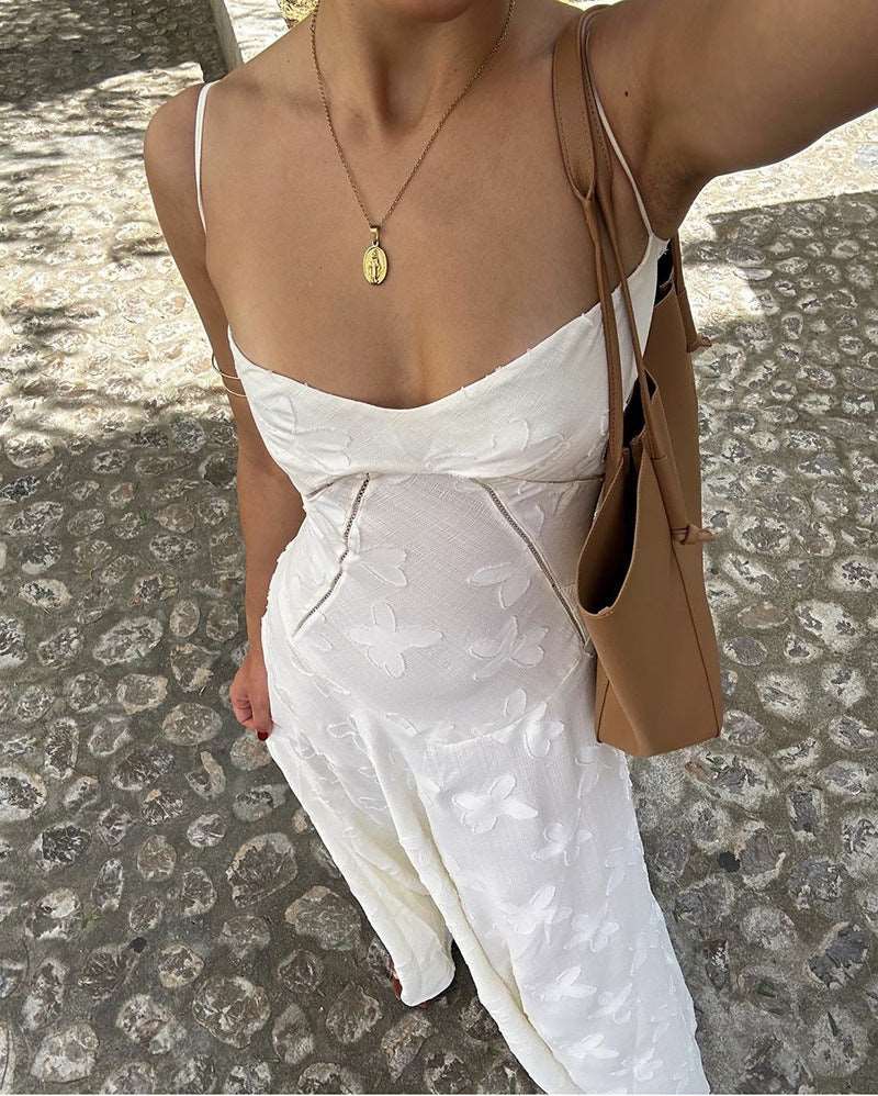 Women's "Dare Yourself" Elegant Embroidered Slim See-through Strap Dress - ChoreGirl