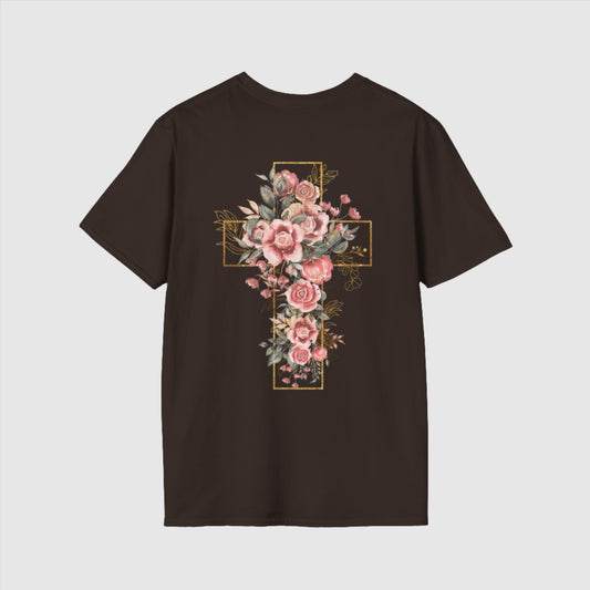 Custom Unisex Blooming Flower Cross Softstyle T-Shirt | PERSONALIZED - ChoreGirl