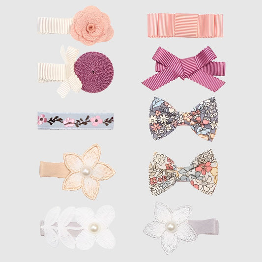 Girls Flower Bow Tie Lace Pearl Barrettes Hair Accessories Set - ChoreGirl