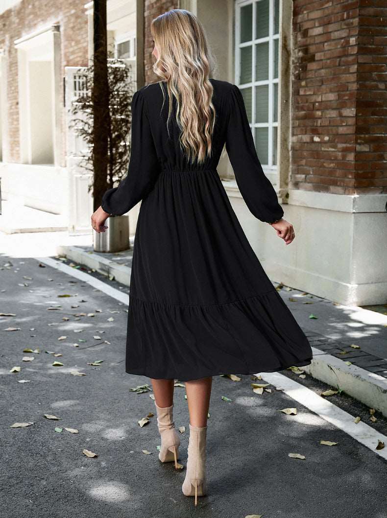 Women's Elegant Long V-neck Dress - ChoreGirl