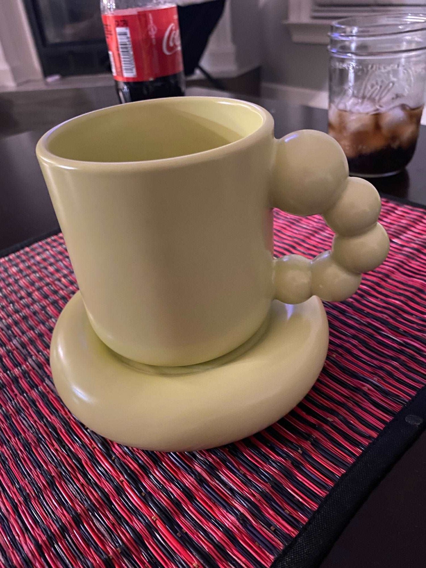 Bubbly Curvy Ceramic Mug with coaster, 300 ml - ChoreGirl
