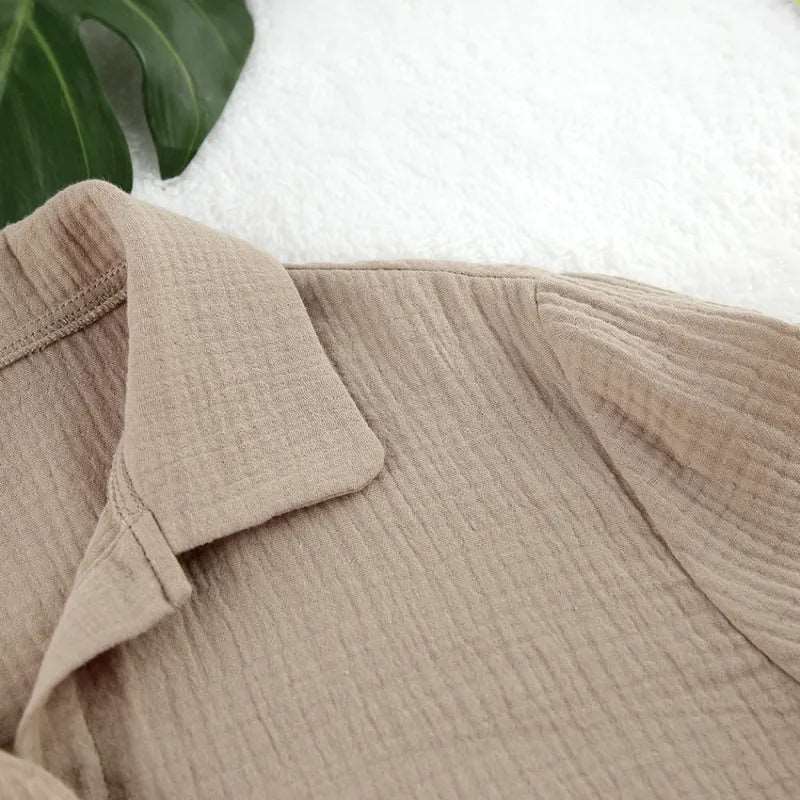 Women's Double-layer Gauze Short Sleeved Shirt, Bra Top and Shorts Loungewear Set - ChoreGirl
