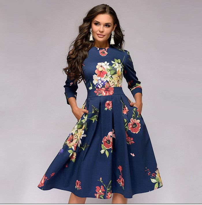 Women's A- Line Vintage Floral Dress - ChoreGirl