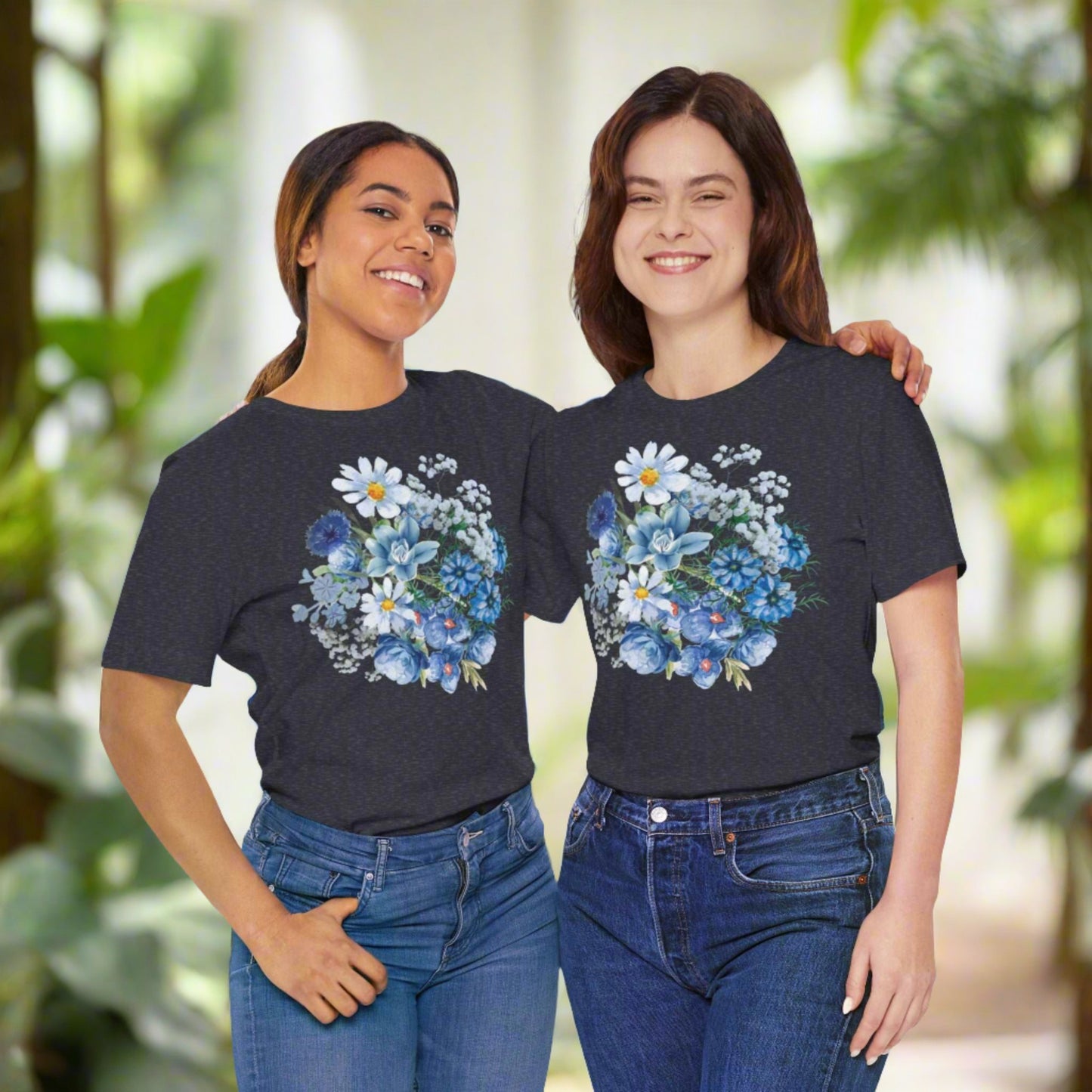 Custom Unisex Vintage Gardening Style Blue Flower Jersey Short Sleeve Tee | PERSONALIZED - ChoreGirl