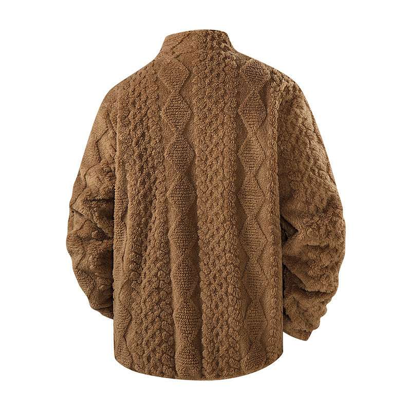 Men's Warm Fleece Padded Zip-up Jacket Hooded or Hoodless, Knit-like Pattern