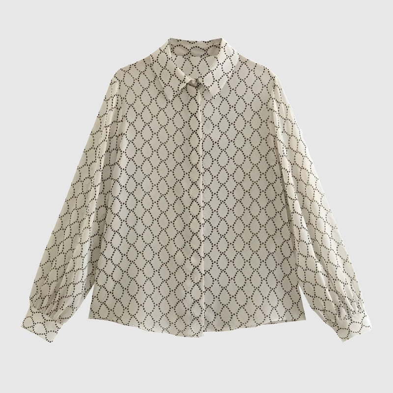 Women's Geometric Pattern Shirt and Skirt With Belt Outfit Set - ChoreGirl