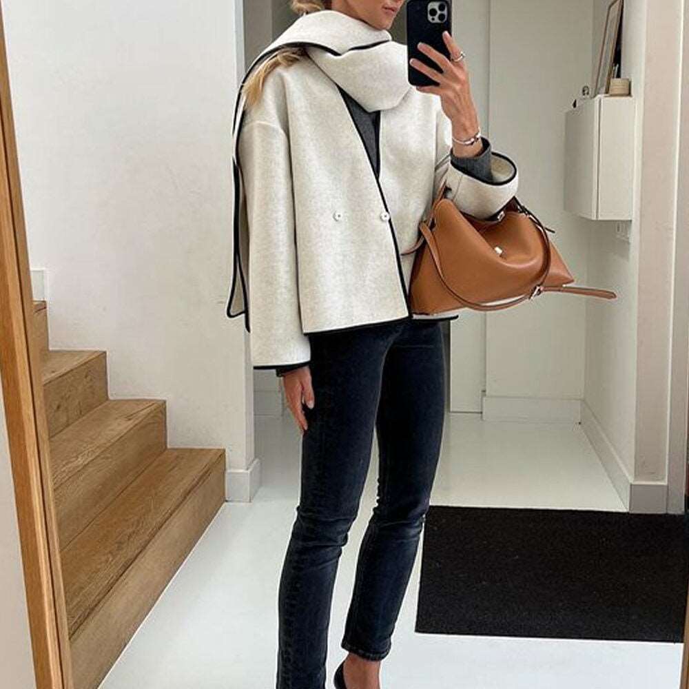 Women's Casual Loose Jacket with Scarf - ChoreGirl