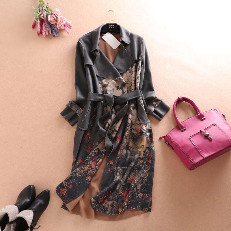 Women's Deerskin Velvet Long Sleeved Mid-Length Trench Coat - ChoreGirl