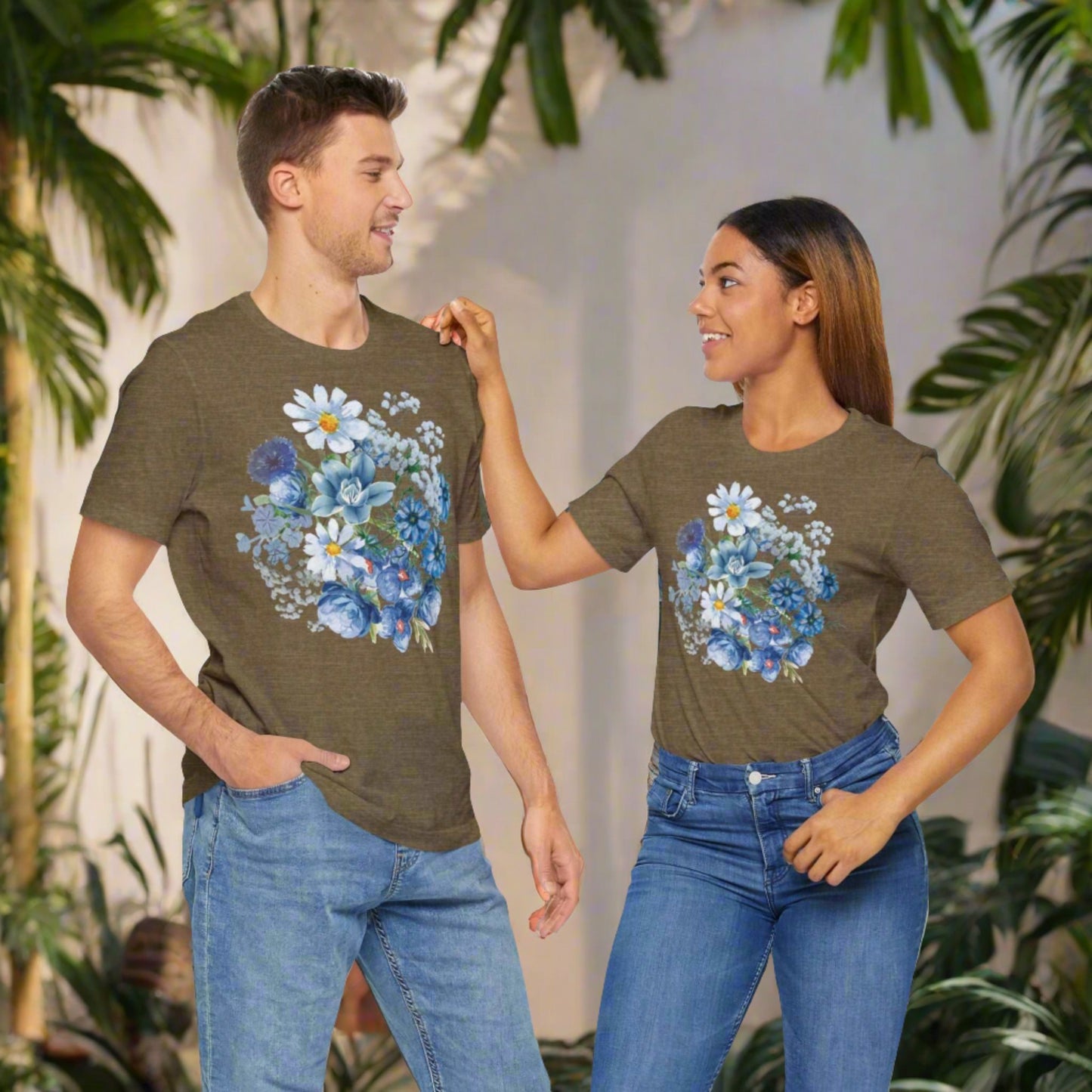 Custom Unisex Vintage Gardening Style Blue Flower Jersey Short Sleeve Tee | PERSONALIZED - ChoreGirl